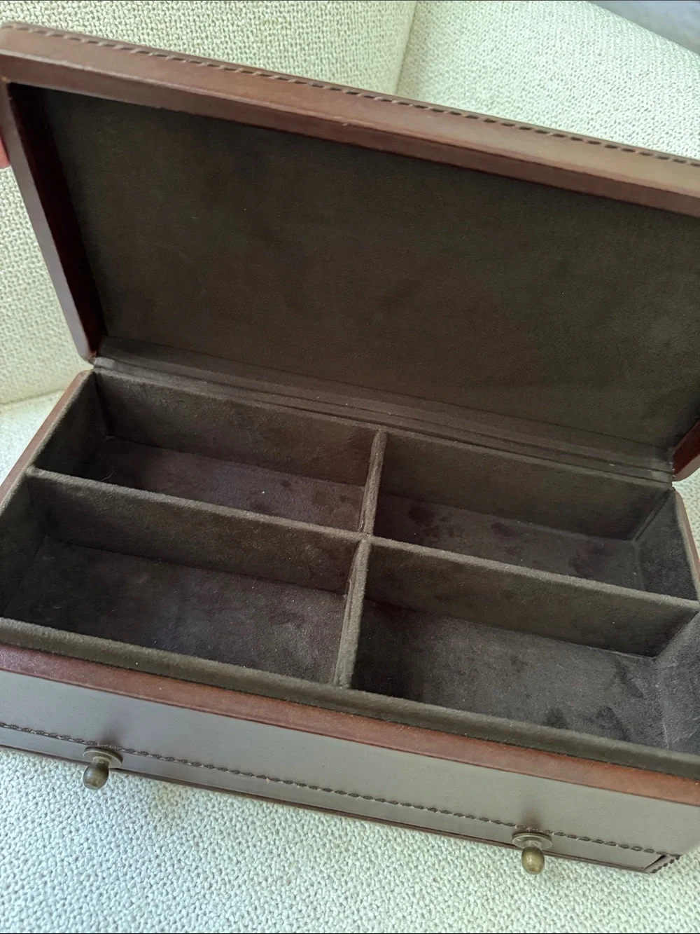 Pottery Barn Brown Leather Men’s Accessory Box with Brass Pulls